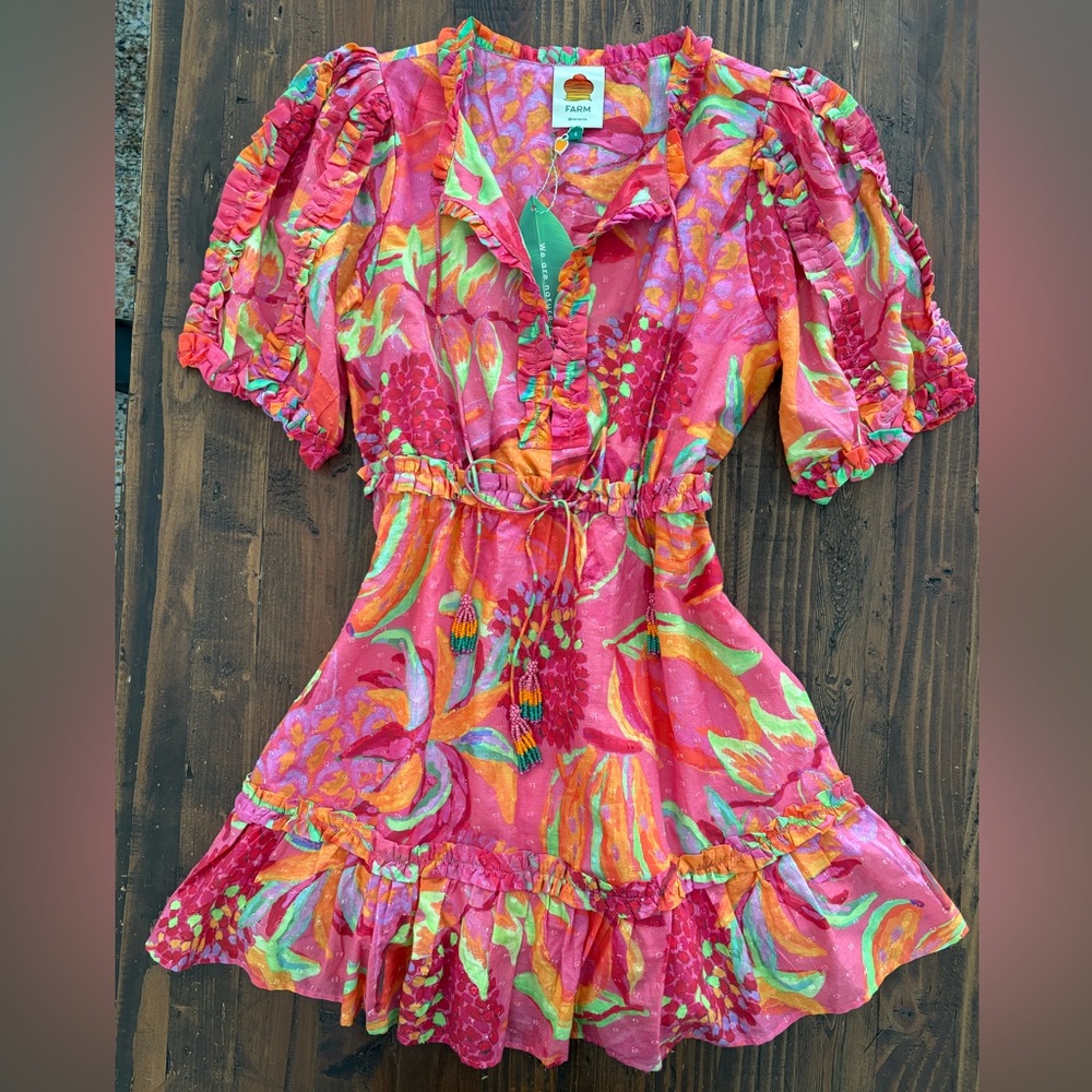 FARM Rio Vibrant Pink and Orange Mini Dress